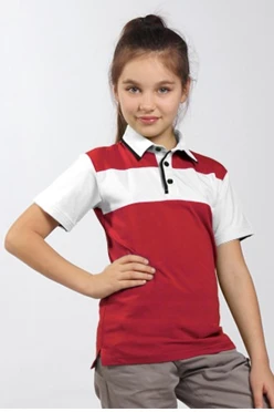 Поло Темп детская, комбинированная красная с белой вставкой