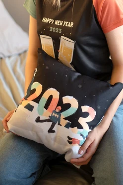 Подушка из габардина 30х30 см (холлофайбер), с полной запечаткой "Новый 2023 год"