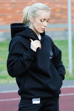 Худи Кинг из футера унисекс, однотонная черная "Пульс"