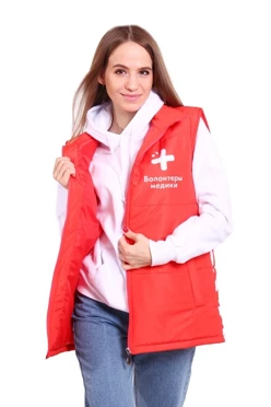 Жилет Портер на синтепоне со стежкой унисекс, с полной запечаткой "Волонтеры медики"