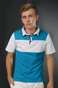 Поло Темп унисекс, комбинированная голубая с белой вставкой