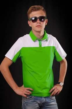 Поло Драйв унисекс, комбинированная салатовая с белой вставкой