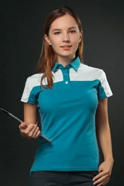 Поло Драйв женская, комбинированная голубая с белой вставкой
