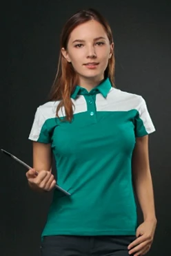 Поло Драйв женская, комбинированная бирюзовая с белой вставкой