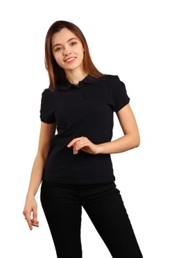 Поло Престиж женская (Modern), однотонная чёрно-синяя