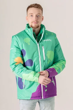 Куртка-жилет Фрост без капюшона на синтепоне унисекс, с полной запечаткой "Healsty"