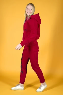 Спортивный костюм Лофт из футера женский, однотонный темно-красный