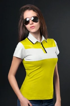 Поло Темп женская, комбинированная лимонная с белой вставкой