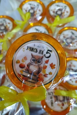 Леденец 5 см со съедобной картинкой  с 2 сторон "Учись на 5"