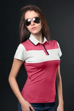 Поло Темп женская, комбинированная розовая с белой вставкой