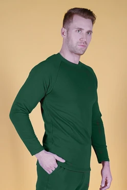 Лонгслив Мигель из футера унисекс, однотонный темно-зеленый