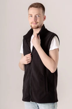 Жилет Браво флисовый без капюшона унисекс, однотонный черный