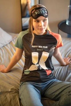 Футболка Спэйс женская из примы с полной запечаткой "Happy New Year 2023"