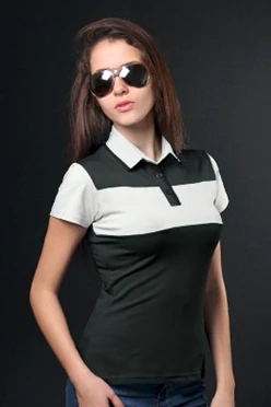 Поло Темп женская, комбинированная чёрная с белой вставкой