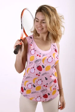 Майка Рекорд женская с полной запечаткой "Фрукты"