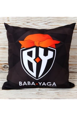 Подушка из габардина 35х35 см (холлофайбер), с полной запечаткой "Баба-Яга"