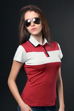 Поло Темп женская, комбинированная красная с белой вставкой