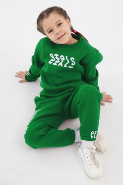 Свитшот Тревис из футера детский, однотонный зеленый