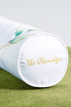 Подушка-валик из бархата 16х45 см, с полной запечаткой "The Claridges"