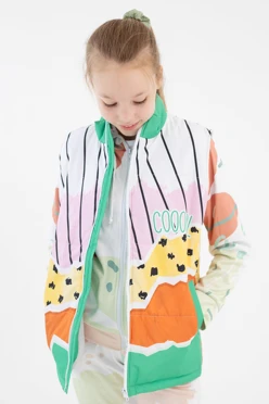 Жилет Портер на синтепоне со стежкой детский, с полной запечаткой "Papaya"