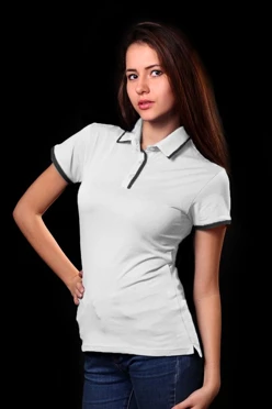 Поло Лайн женская, комбинированная белая