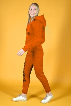 Спортивный костюм Лофт из футера женский, однотонный оранжевый