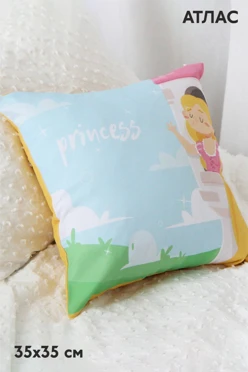 Подушка из атласа 35х35 см (холлофайбер), с полной запечаткой