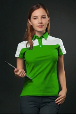 Поло Драйв женская, комбинированная салатовая с белой вставкой