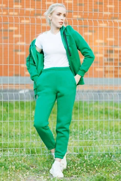 Спортивный костюм Комфорт из футера женский, однотонный зеленый