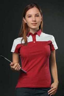 Поло Драйв женская, комбинированная красная с белой вставкой