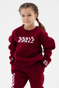 Свитшот Тревис из футера детский, однотонный темно-красный