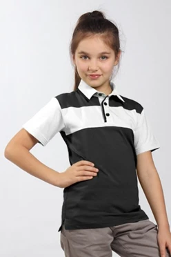 Поло Темп детская, комбинированная чёрная с белой вставкой