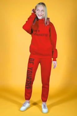 Спортивный костюм Лофт из футера женский, однотонный красный