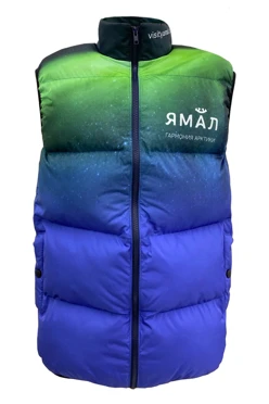 Жилет Морган Лайт с подкладом из лебяжьего пуха унисекс, с полной запечаткой "Ямал"