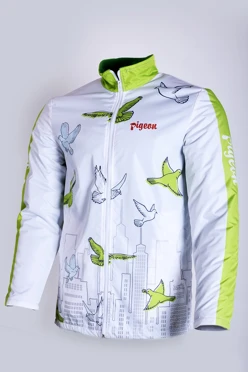 Куртка Бриз без капюшона на флисе унисекс, с полной запечаткой "Pigeons"