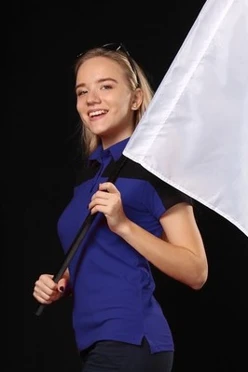 Поло Драйв женская, комбинированная фиолетовая с чёрной вставкой