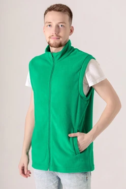 Жилет Браво флисовый без капюшона унисекс, однотонный зеленый