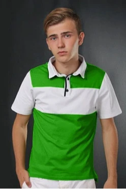 Поло Темп унисекс, комбинированная салатовая с белой вставкой