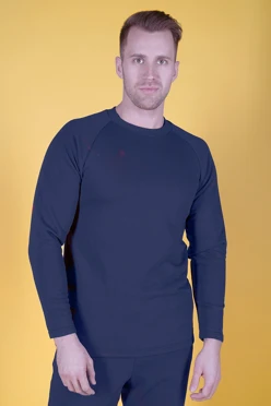 Лонгслив Мигель из футера унисекс, однотонный темно-синий