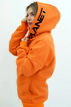 Худи Кинг из футера унисекс, однотонная оранжевая "Planet"