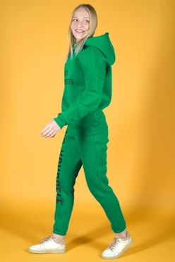 Спортивный костюм Лофт из футера женский, однотонный зеленый