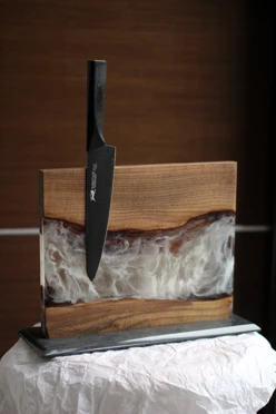 Магнитный держатель для ножей из дерева со смолой, 30х25 см