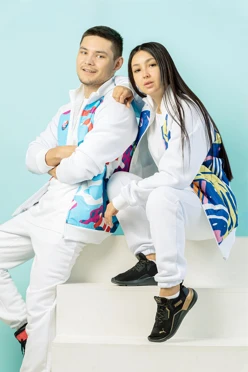 Спортивный костюм Кроссфит из футера унисекс, с частичной запечаткой зеленый белый