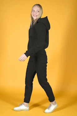 Спортивный костюм Лофт из футера женский, однотонный черный
