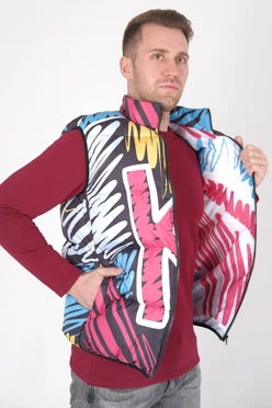 Жилет Морган с подкладом из лебяжьего пуха унисекс, с полной запечаткой "Loko"