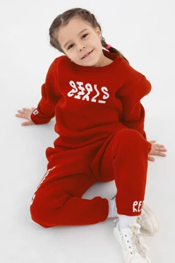 Свитшот Тревис из футера детский, однотонный красный