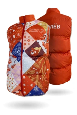 Жилет Морган Лайт с подкладом из лебяжьего пуха унисекс, с полной запечаткой