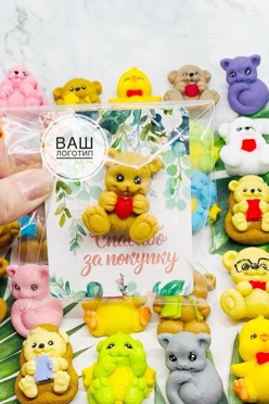 Мини мыло "зверюшки " с логотипом открыткой