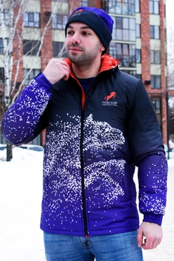 Куртка Норд с капюшоном на синтепоне унисекс, с полной запечаткой