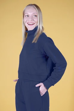 Толстовка Луна из футера женская, однотонная темно-синяя